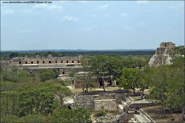 Scorcio della foresta vista dalla cima della grande piramide, in lontanaza la casa delle monache - Uxmal